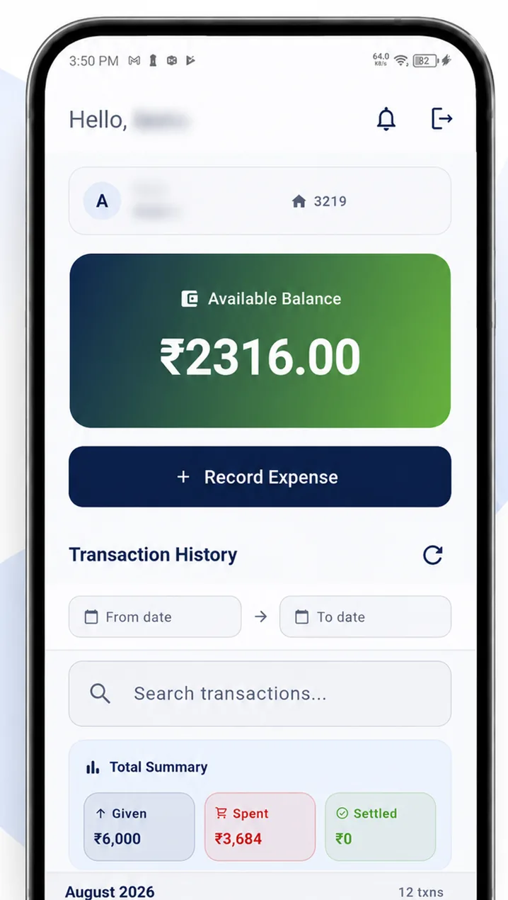 StaffKharch balance and expense interface