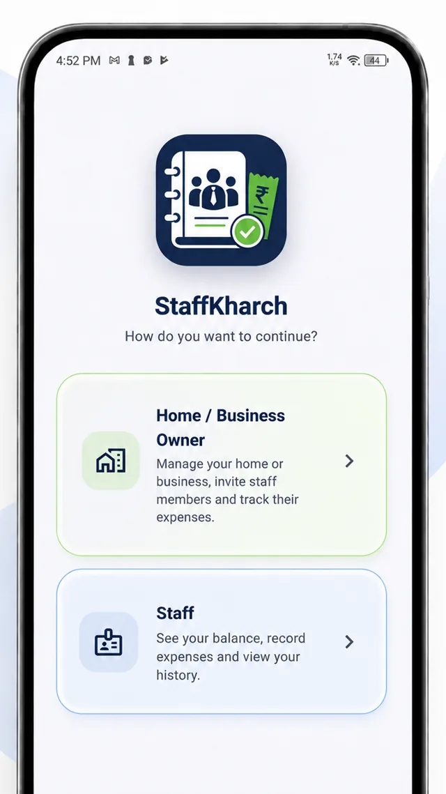 StaffKharch owner and staff role selection